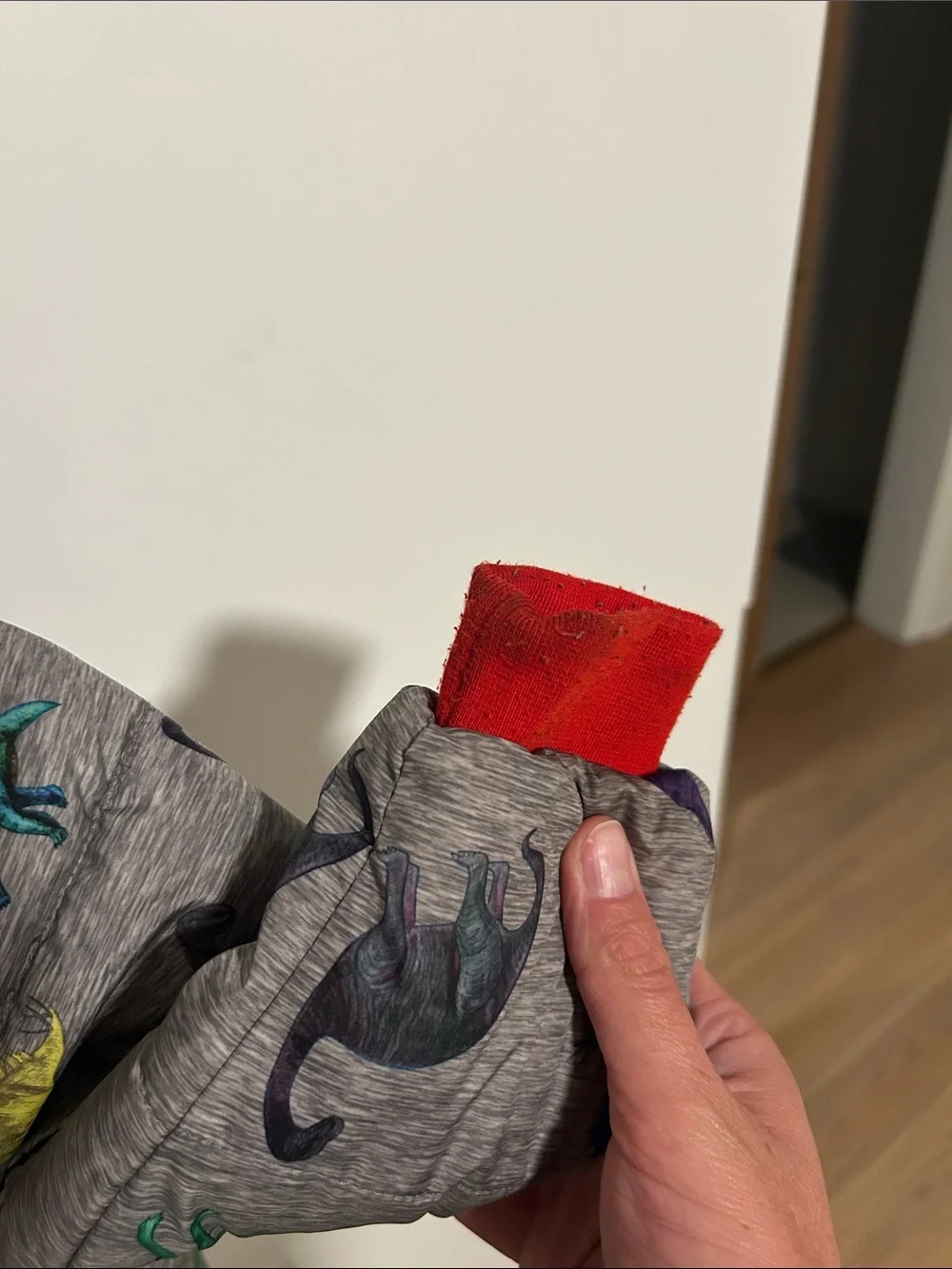 Swiss Tech Grey Puffer Jacket with Colorful Dinosaur Print